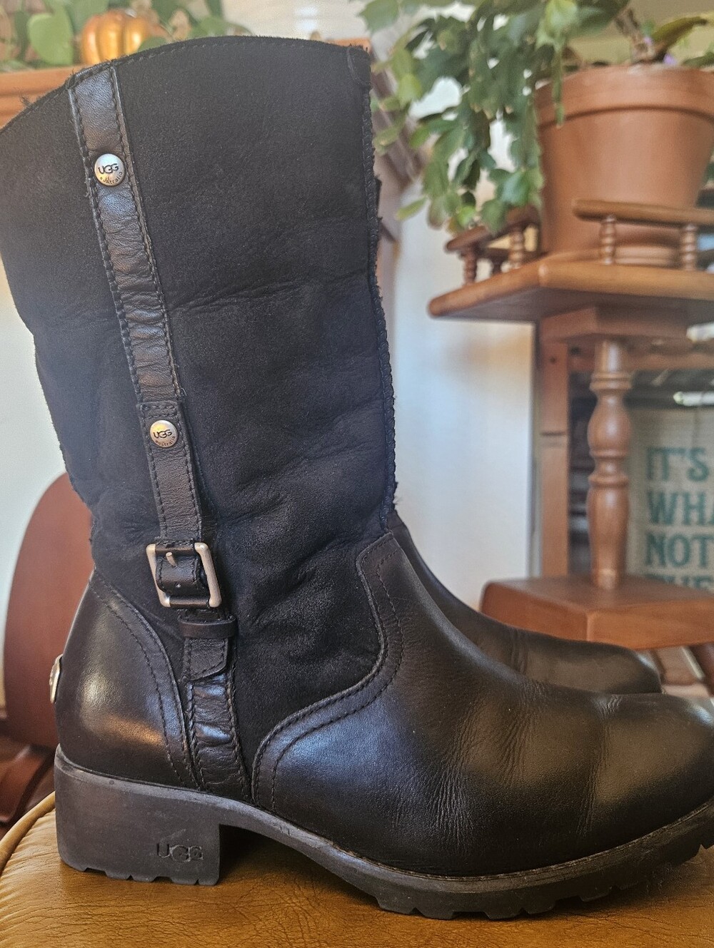 Ugg Foldover Bellevue Moto Boots Leather Size 9